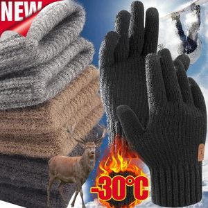 New Cashmere Gloves Winter Warm Five Finger Knitted Mitten Touchscreen Thicken Fleece Cold-proof Glove for Men Outdoor Ski Cycling Fishing