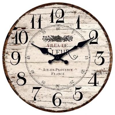 1pc Wooden Wall Clock French Vintage White Silent Non-Ticking Kitchen Clock Country Vintage Decor Silent Wall Clock-No Battery