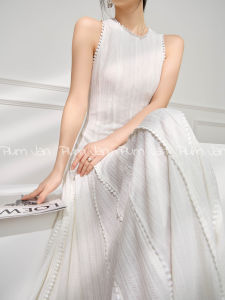 PlumJan | Summer Design Sleeveless Dress Long Simple Elegant White