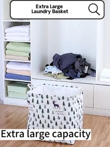 Ready Stock Extra Large 100/150L Waterproof Foldable Big Size Laundry Basket with Cover with Handle Bucket Box Container Bag Storage Organizer Household Bedroom Bathroom Toilet Dirty Clothes Clothing Dobi Washing Machine Flower Animal Black Yellow Pink