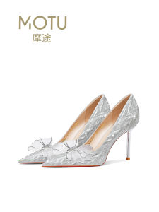 Silver Beautiful Bridal Shoes Comfortable High Heels Princess Style Butterfly Knot Water Diamond Embellished Womens Footwear