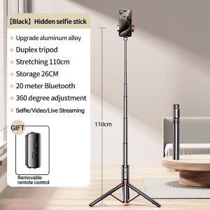 STTKGZD | Selfie Stick 1.1 M Ultra Long Stretch Portable Phone Holder Integrated Design Bluetooth Remote With Fill Light Tripod Stand For