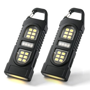 Boruit | BORUiT 2PCS LED Keychain Flashlight Outdoor Mini Pocket LED Flashlight USB Rechargeable Torch Emergency Hiking Camping Lantern