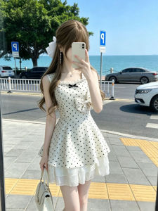 CHANGTONG | Summer French Unique Polka Dot Waist-cinching Flared Princess Short Dress