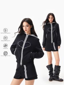 Apea | Bộ Quần Áo Thể Thao Nữ Áo Hoodie và Quần Short Có Dây Đeo