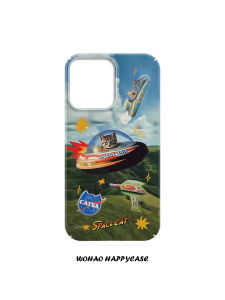 Creative Spaceship Cat Phone Case Full Cover Anti-Fall Matte Finish Compatible with  15 14pro Huawei Mate60pro Xiaomi 14 Honor Oppo