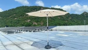 2.7M Garden Solar Umbrella with Base Stand Outdoor Parasol Umbrella Sun Protection Waterproof Beach Anti-UV Shades for Patio Fishing Yard Awnings