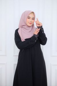 Gamis Jetblack Ameena / gamis hitam pekat / gamis hitam renda / abaya hitam renda / abaya jetblack renda