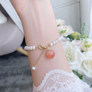 OR🧸 Gelang Mutiara Persik Merah Muda /Gelang Mutiara Persik / Gaya Barok Mode / Gelang Kamar Kerja Pasangan Saudara Perempuan COD