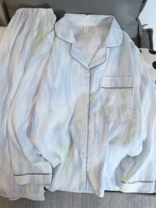 Pure Cotton Sweet Striped Girls Sleepwear Set Long Sleeve Long Pants Home Clothes Cardigan Outerwear Spring Autumn Ladies