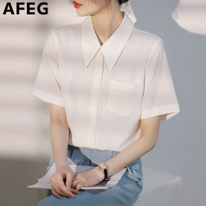 AFEG new Korean version lapel fashion casual loose everything retro chiffon short-sleeved blouse