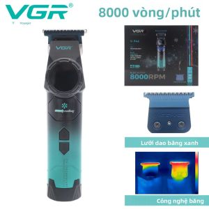 Máy Cắt Tóc Chuyên Nghiệp VGR V-946 Công Nghệ Ice Tech Thân Kim Loại Động Cơ Không Chổi Than 8000 Vòng/phút Lưỡi Dao Xanh Không Khe Hở Máy Cắt Tóc Cho Thợ Cắt Tóc Với Lưỡi Dao Gốm