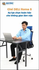 Ghế Xoay Văn Phòng DELI Roma S - Chính Hãng Qui Phúc - Lưng Lưới Tựa Đầu Chân Xoay 360 Độ