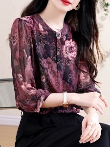 DAIXIANGFEIZI | Áo Blouse Chiffon Hoa Cho Phụ Nữ Mùa Hè Tay Ba Phân