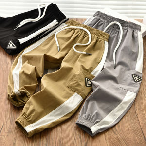 Boys Summer Sporty Casual Thin Long Pants Quick Dry Patchwork Childrens Fashionable Lightweight Breathable Middle Big Kids Trousers