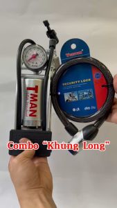 Combo 2 chiếc bơm xe máy T-Man USA Standard và khóa dây cáp chìa điện tử ô tô