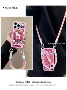 Cute Girl Magnetic French Fries Cat Phone Case for 15ProMax 13Full Cover 15New Model 12Pro Soft 14Promax Anti-Fall Protective Case 16Handheld Crossbody