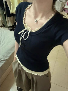 Áo Thun Tay Ngắn Dáng Ôm Mùa Hè Cho Nữ Cổ Chữ U Họa Tiết Bướm Chất Liệu Cotton Áo Thun Phong Cách Đường Phố Mặc Đi Làm