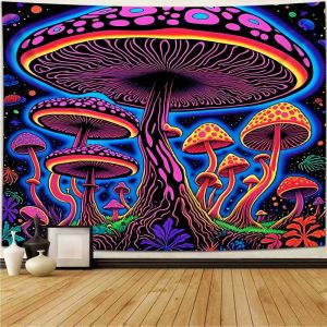 VIKAMA Neon Fluorescent Fantasy Forest Mushroom Tapestry Bedroom Dormitory Hippie Wall Hanging Home Wall Decoration