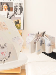 Cute Cat Design Automatic Folding Umbrella Sunshade Womens High UV Protection Sun Rain Dual Use Umbrella Stylish Look