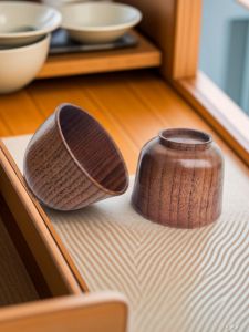 Eco-Friendly Large Lacquer Tea Cup Wine Cup Beer Cup Red Wine Cup Water Cup Edge Return Cup Simple Style Solid Wood Cup