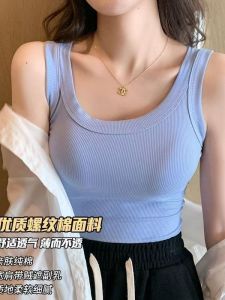 เสื้อกั๊กแขนกุดสีน้ำเงินสำหรับผู้หญิงในช่วงฤดูร้อน 2025 ทรงสลิมฟิต ผ้าถักคอตตอน ระบายอากาศได้ดี ใส่ได้หลากหลายโอกาส