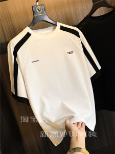 Fashionable round Neck Short Sleeve T-Shirt Letter Embroidery OS Loose Fit Summer Mens Solid Color Versatile Casual Tee