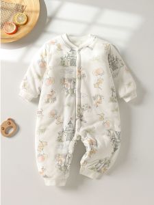 Thickened Cotton Baby Romper Suit for Crawling Babies Autumn Winter Newborn Clothing Long Sleeve Cotton A-Class Safety