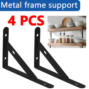 4-Pack Heavy-Duty Steel Triangle Brackets - Industrial Strength L-Shaped Corner Brackets Rust-Proof Black Metal Shelf Brackets 4/6/8/10/ 12inch Lengths Available Suitable for Kitchen Bedroom Study Dining Room Bathroom Living Room Durable Indus...