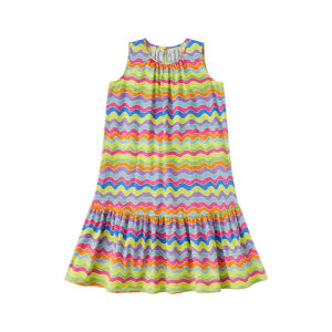 Summer Vacation Cotton Sleeveless Dress Rainbow Stripes Parent-Child Style Beach Holiday Skirt for Girls Ages 4-17