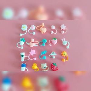 🔥Wishwa👍 Silicone Straw Tips Cover Reusable Drinking Straw Covers Cap Cartoon Pattern Plugs Cover Splash Proof Straw TipsCup Straw Accessories