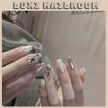 Nailbox - Móng Úp Thiết Kế Thủ Công Mẫu Thạch Gạo Nâu Tráng Gương Ngọc Trai Trắng Kết Hợp Hợp Tráng Gương Metalic Và Đính Đá. 