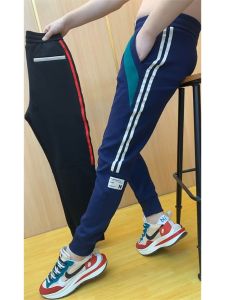 Mens Thickened Fleece Lined Harlan Casual Pants Autumn Winter New Style Stripe Trendy Korean Slim Fit Trousers for Teens