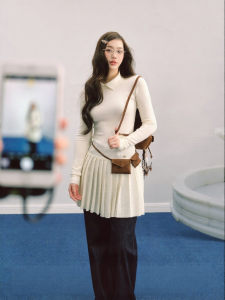 La lune Du ciel | Đầm Mini Nữ Dáng Ôm Có Cổ Xếp Ly Phong Cách Preppy