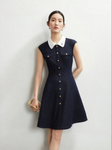 Vero Moda | Notched Collar Embroidery A-line Denim Dress