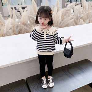 ชุดเด็กผู้หญิงฤดูใบไม้ร่วง ชุดลายทาง แฟชั่น เสื้อผ้าเด็ก ผ้าฝ้าย 2 ชิ้น ฤดูใบไม้ผลิและฤดูใบไม้ร่วง ชุดเด็กผู้หญิง