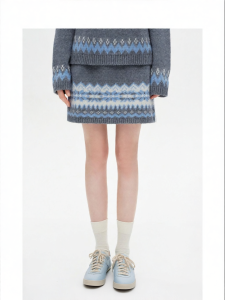Wool Blend Fair Isle Snowflake Knit Short Skirt