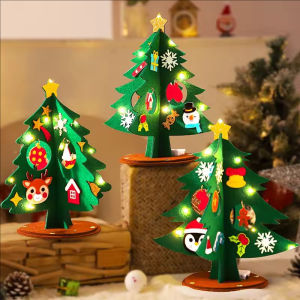 Felt Mini Christmas Tree Light Snowflake Santa Claus Table Ornament Merry Christmas Decoration Kids Gifts