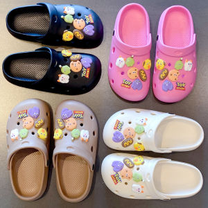Summer Themed Cartoon Couple Slippers Anti-Slip Thick Heel Beach Wear Womens Clog Shoes Breathable Lightweight EVA Material