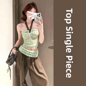 Karrar betsey | Polka Dot Halter Crop Top and Wide Leg Pants Set