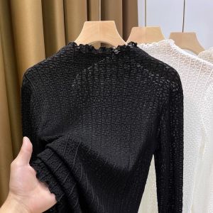 chaqi | Lace Base Shirt Womens Half High Collar Mesh Inner Wear Korean Style Long Sleeve Solid Color Commute Fashion Winter New Arrival