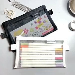 Transparent Mesh School Pencil Case Large Capacity Case Kid Gift Case Travel Ladies Cosmetic Bag Kotak Pensil 笔盒