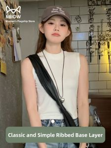 Miiow | White High Collar Sleeveless Vest Thin Breathable Inner Wear Outerwear Summer New Style MiiOW Cat Person Threaded Slim Fit Top