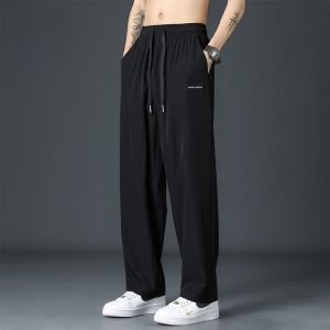 ROMON | Lormen Mens Straight Leg Casual Pants Summer Thin Loose Sports Quick Dry Drape Elastic Long Trousers Fashionable