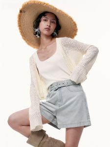 TAMMY TANGS | Sweet Style Knitted Hollow Out Short Cardigan Womens Fashion Summer New Arrival Creamy Miss Mall Same As Picture Soft V-Neck
