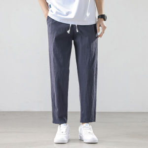 Summer Thin Cotton Polyester Mens Loose Fit Straight Leg Nine-Tenths Pants Casual Sporty Quick Dry Comfortable Fashionable