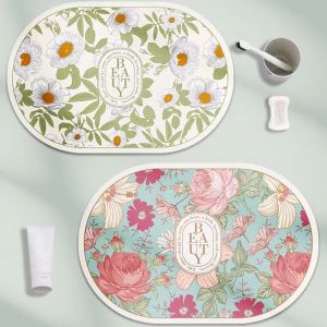 Luxury Floor Mat Vintage French bathroom Floor Mat Quick Drying Non-Slip Oval Diatom Mud Floor Mat Carpet Nordic