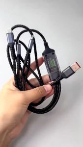 Transparent Luminous 3 for 1 Data Cable PD100W Digital Display Data Cable USB To Type-C Micro Fast Charging Cable Suitable for IOS Android Charging Cable
