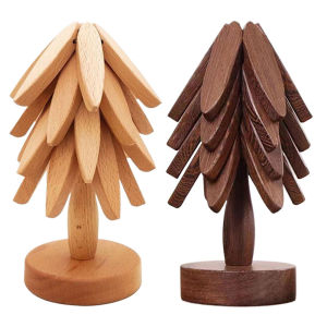 Tree Design Stand Wooden Trivets Non-Slip Coaster Decorative Anti Scald Heat Resistant Table Mat for Teapot Hot Pots