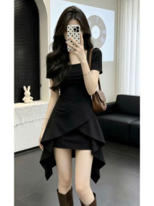 LIRUSHAN | Audrey Style Elegant Black Square Neck Dress Slim Fit